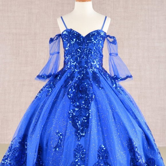 NEW LONG FORMAL MESH GOWN FOR KIDS EMBROIDERED WITH SEQUINS WITH CORSET GL GK104 - Picture 3 of 11